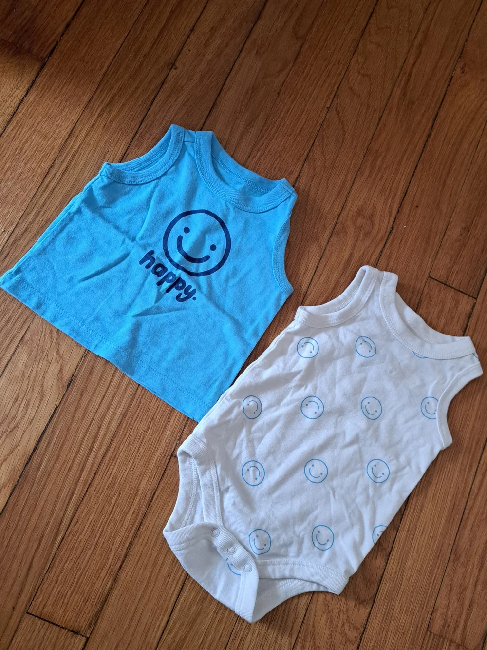 Baby Tank + Onesie Set with Blue Smiley